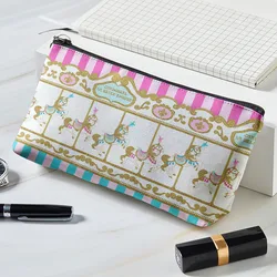 Bolsa de viaje con estampado de carrusel en 3D para mujer, estuche de maquillaje, bolso de mano portátil con cremallera, organizador de almacenamiento de artículos de tocador