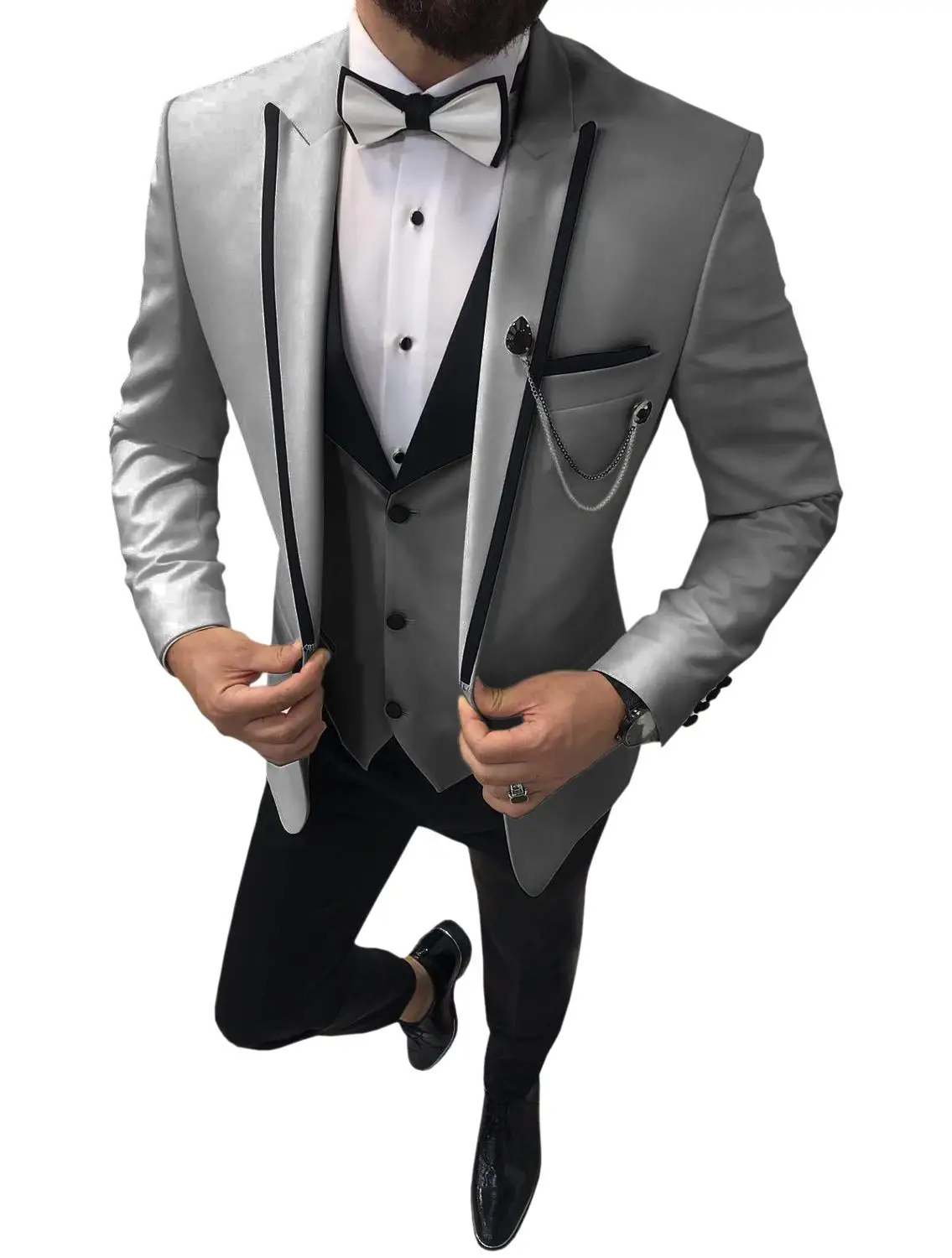 ? Ternos masculinos de 3 peças, slim fit, casual, padrinhos de negócios, cinza, verde, marfil, lapela, smoking para casamento formal (blazer + calça