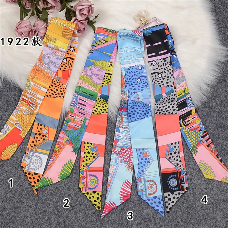 New design women's scarf luxury fashion animal city print silk scarf decoration tie bag handle ribbon ladies kerchief BS08