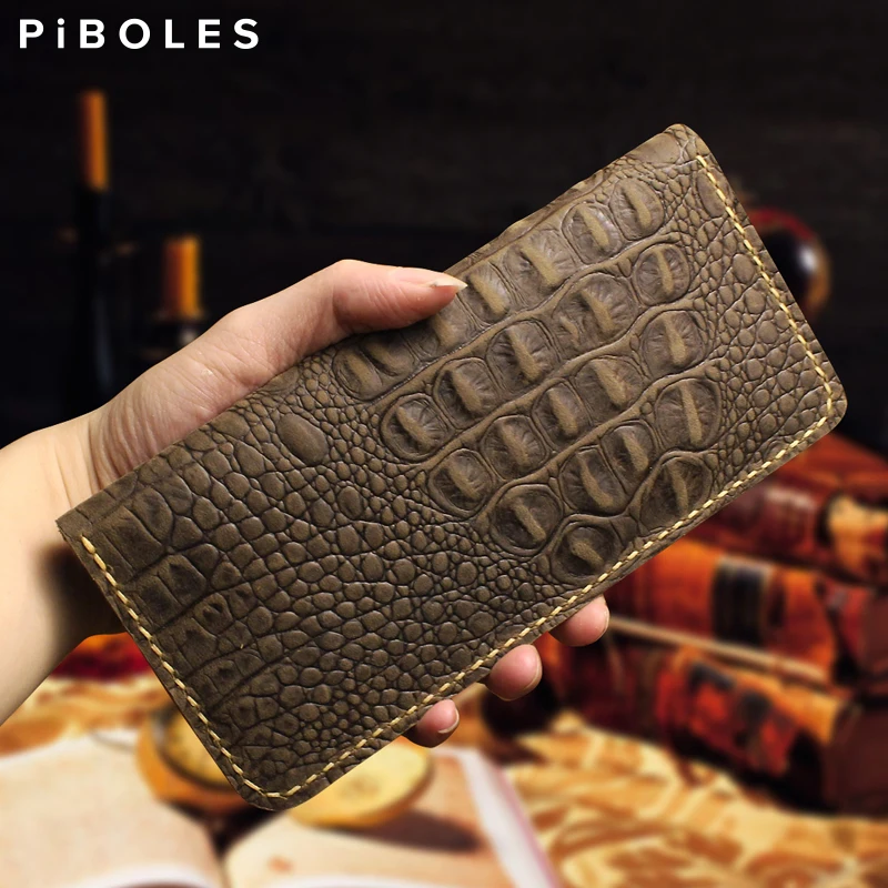 Retro Men\'s Clutch Wallet Genuine Leather Long Wallet Large Capacity Card Holder Purse With Crocodile Pattern Handbag Hand Bag