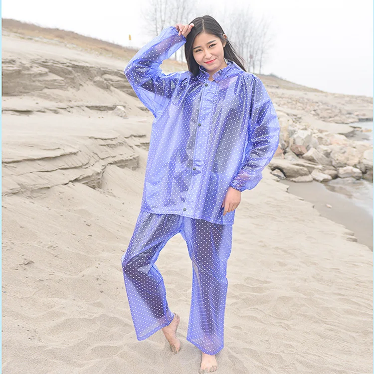Waterproof Rain Long Sleeve Loosen PVC Jacket + PVC Trousers Set Bike Raining Day Clothes Dots Design