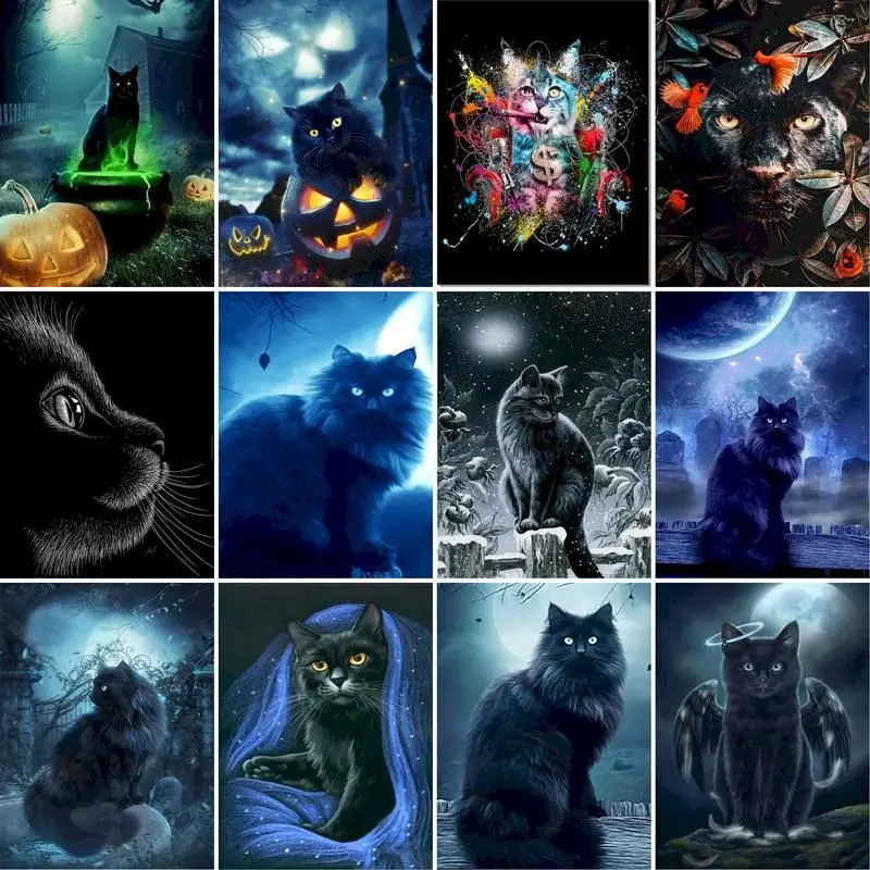 GATYZTORY Frame DIY Painting By Number Kits For Adults Black Cat Animals Picture By Number Acrylic Canvas By Numbers Home Decors