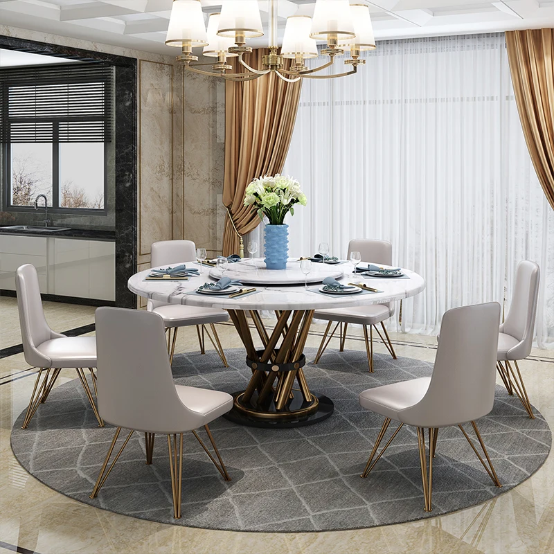 

Stainless steel Dining Room Set Home round minimalist modern marble dining table and 6 chairs mesa de jantar muebles comedor