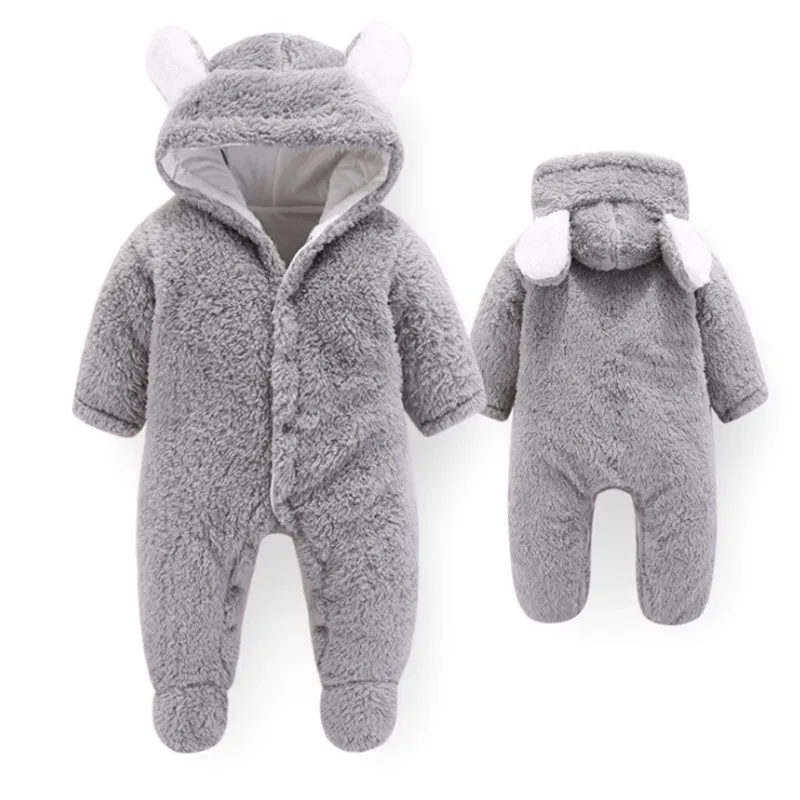 Newborn baby romper 2021 winter baby clothes coral fleece +Plus velvet thickening romper warm animal jumpsuit 0-12 months