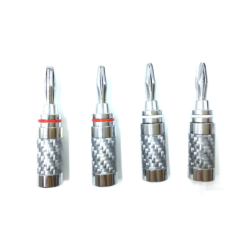 Colleimage Hifi 4PCS Copper Speaker Screw Carbon Fiber Rhodium Plating Plug Banana Connector Carbon Fiber Banana Jack Adapter