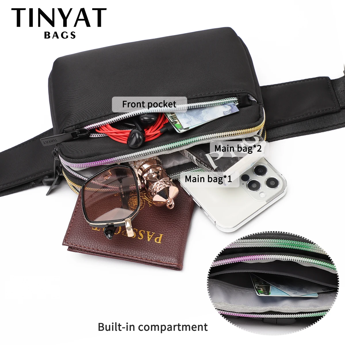 TINYAT-riñonera de hombro para hombre y mujer, bolsa deportiva ligera con cremallera de colores, a la moda