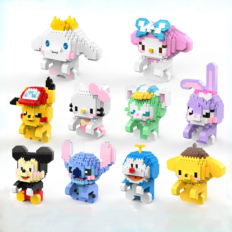 

Creative Pendant Micro Building Blocks Disney Mickey Mouse Stitch StellaLou Ornaments Mini Brick Figrue Toys For Office Decr