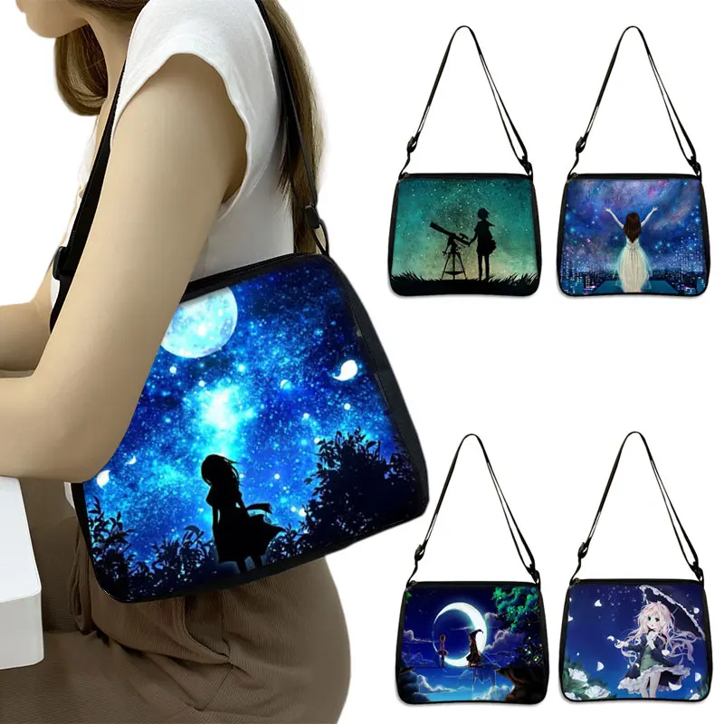 Galaxy Star Print Women Handbags Starry Night Female Clutch Bags Girls Leisure Shoulder Bags for Travel Phone Holder Tote Bag