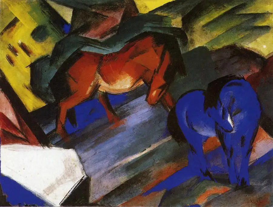 

100% handmade Oil Painting reproduction on linen canvas,Red and blue horse 1912s by Franz Marc,Free Shipping,High Quality