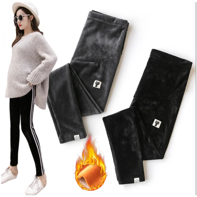 Leggings de veludo para gestantes, calças de gravidez, roupas quentes de inverno, roupas espessadas, A0074