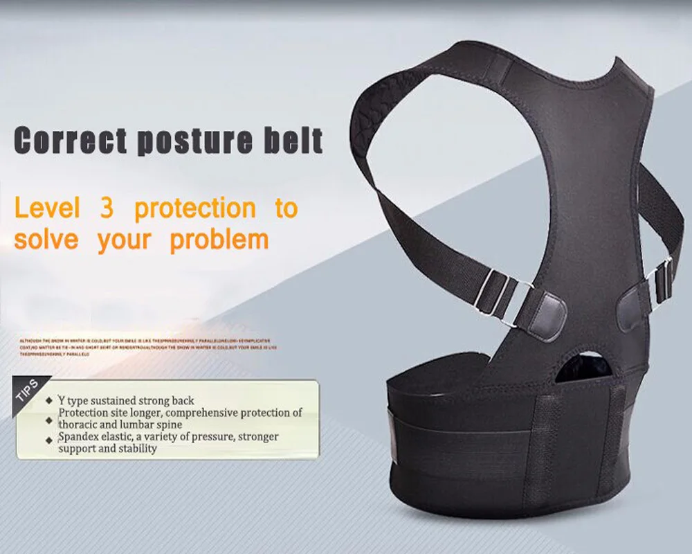 Blue XXL Posture Corrector Adjustable Shoulder Humpback Lower Back Support Lumbar Orthopedic Straighten Posture Corset Unisex