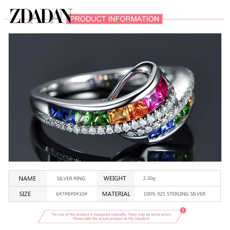 ZDADAN anello in zircone di cristallo con ciondolo in argento Sterling 925 per gioielli da festa di moda femminile