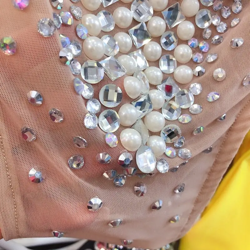 Kobiety nowe świecące cyrkonie perła Mesh przezroczyste piosenkarka Sexy body Performance Party świętuj Glisten kostium kombinezon