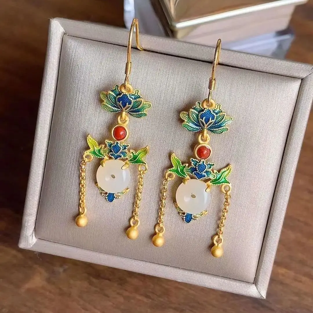 New gutta enamel porcelain original Tassel Earrings Chinese retro court style light luxury noble elegant charm women's jewelry