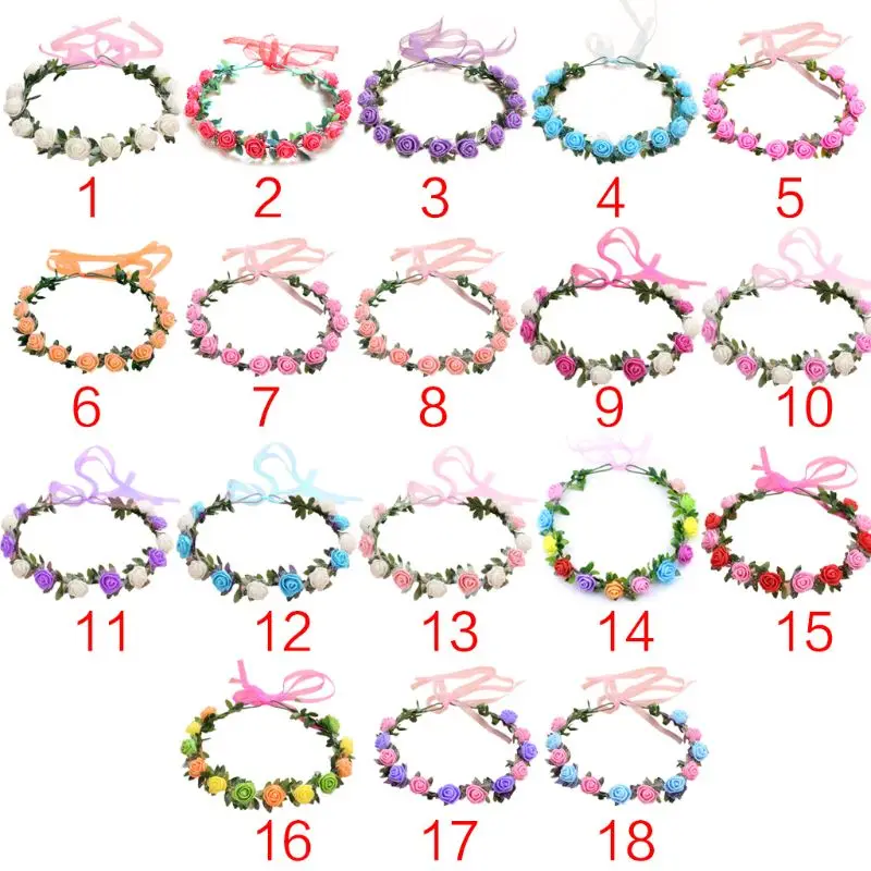 18 Colors Women Bridal Headband Beach Party 12 PE Foam Rose Flower Multicolor Wreath Crown Wedding Ribbon Garland Headpiece