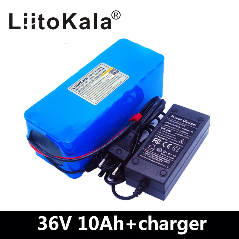 

LiitoKala New 36v 10ah lithium battery pack 18650 li ion 42V 10000mAh 10s4p large capacity bms electric bicycle charger 2ah