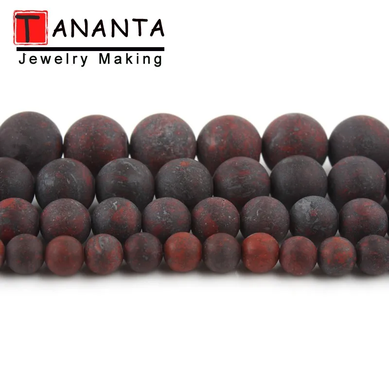 Natural Matte Dark Red Flower Jaspers Round Loose Stone Beads for Jewelry Making DIY Bracelets Accessories 15‘’ Mineral Beads