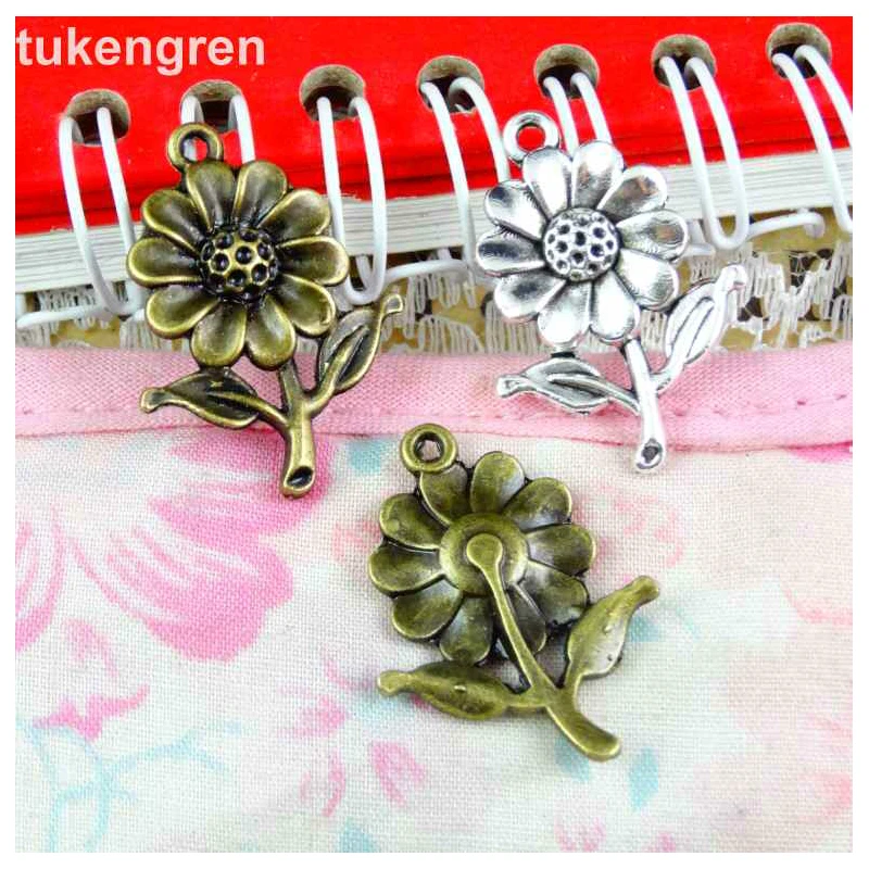 

50pcs/lot 20x27mm Antique Silver Plated Bronze Plated Sunflower Charms Pendant DIY Handmade Jewelry Accessories