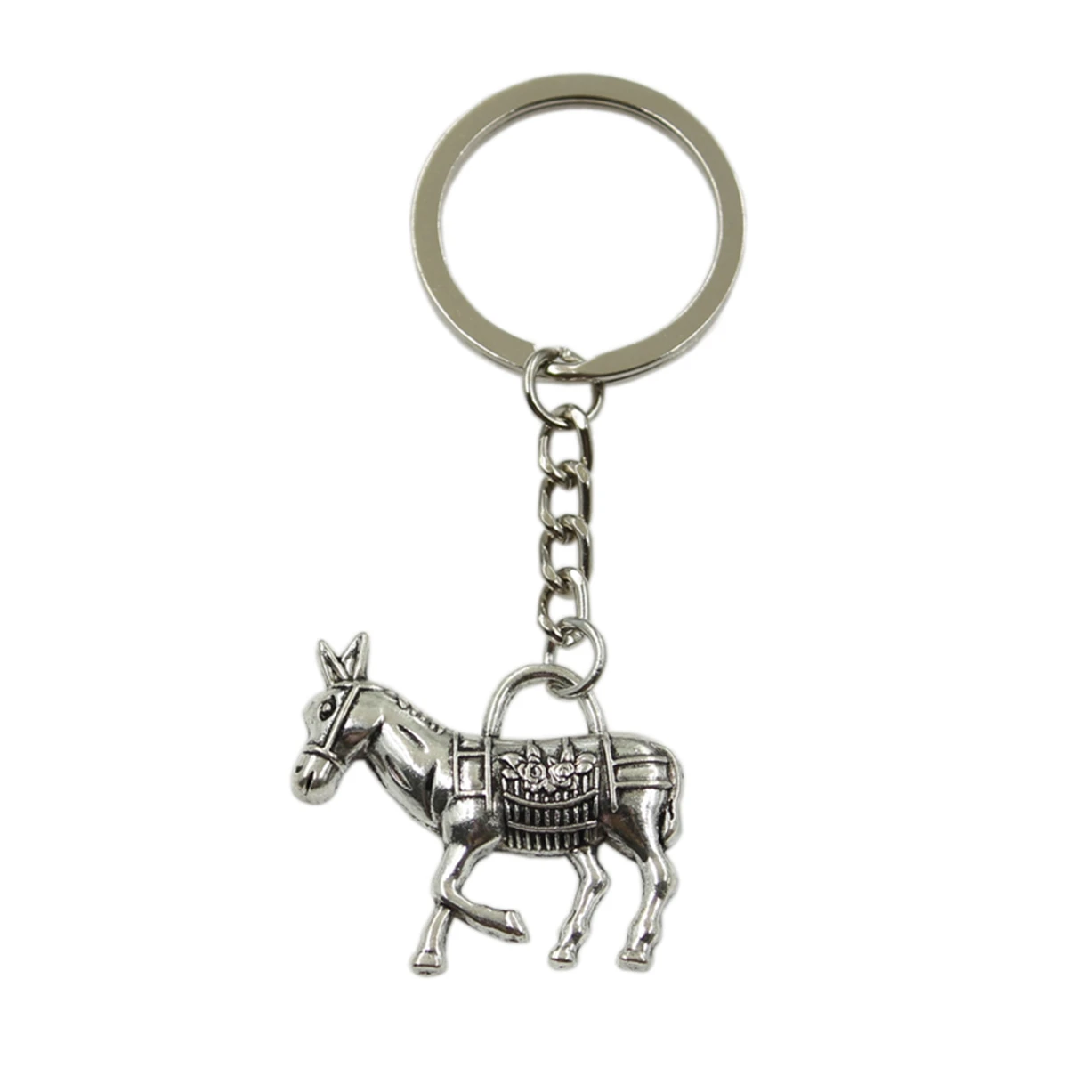 Factory Price Donkey Burro Neddy Jackass Pendant Key Ring Metal Chain Silver Color Men Car Gift Souvenirs Keychain Dropshipping