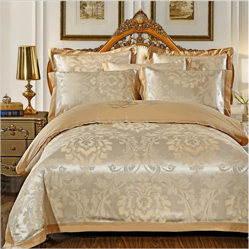 European Luxury Home Bedding Set Grid Flowers Duvet Cover Flat Bed Sheet High Qualtity Pillowcases Queen King 4PCS Set