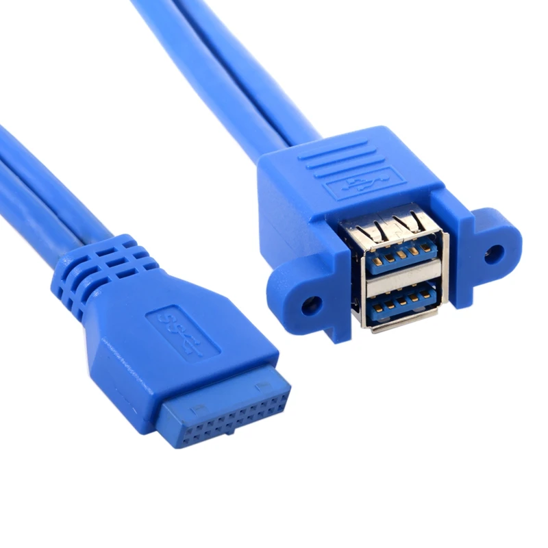 Dual Double USB 3.0 A Female 2 Port to Usb 3.0 20Pin 20 Pin Female Motherboard Mount Twins Cable Adapter With Screw Hole 50cm