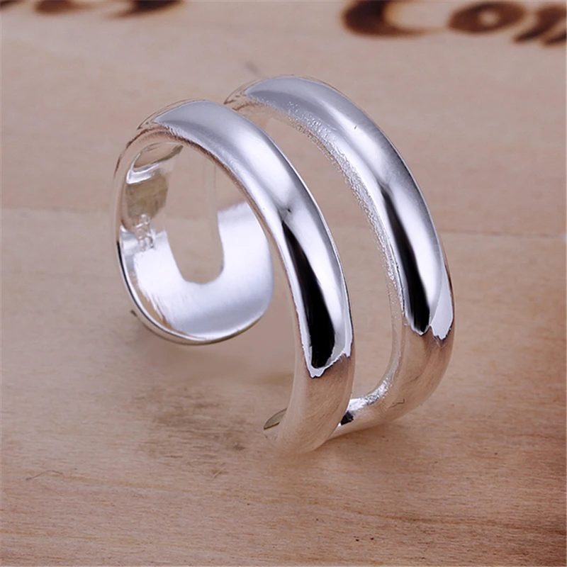 DOTEFFIL 925 Sterling Silver Double Line Rings Female Couple Rings for Woman Man Jewelry Elegant Retro Party Gift