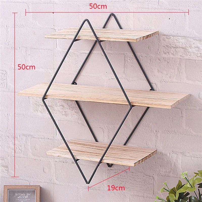 

Iron Metal Retro Wood Wall Storage Shelves Rhombus Bookshelf Storage Holder Book Rack Modern Bedroom Office Kitchen Bathroom