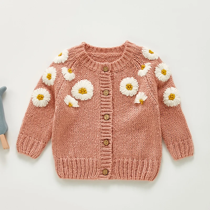 Spring Baby Girls Embroider Cardigan Coat Clothing Autumn Baby Girls Long Sleeve Printing Knit Coat Children Kids Girls Coats