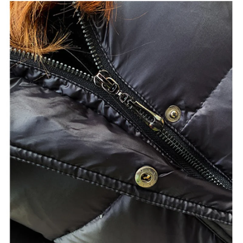 winter warm thick puffer women down cotton jackets black  shiny hooded zipper long padded winter coat