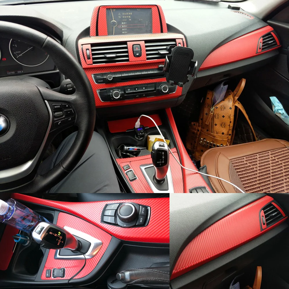 For BMW 1 Series F20 2012-2016 Interior Central Control Panel Door Handle 5D Carbon Fiber Molding Sticker Car Styling Accessorie