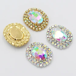 새로운 10pc 24*30mm 타원형 크리스탈 아크릴 4 홀 바느질 금속 단추 웨딩 의류 선물 상자 장식 DIY 수제 공예