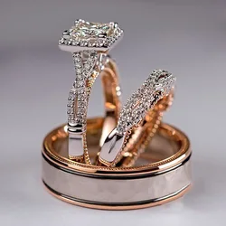 14K Rose Gold Princess Real Diamond Ring for Women Anillos Mujer Bizuteria Gemstone Femme Diamond Jewelry set Rose Gold Rings