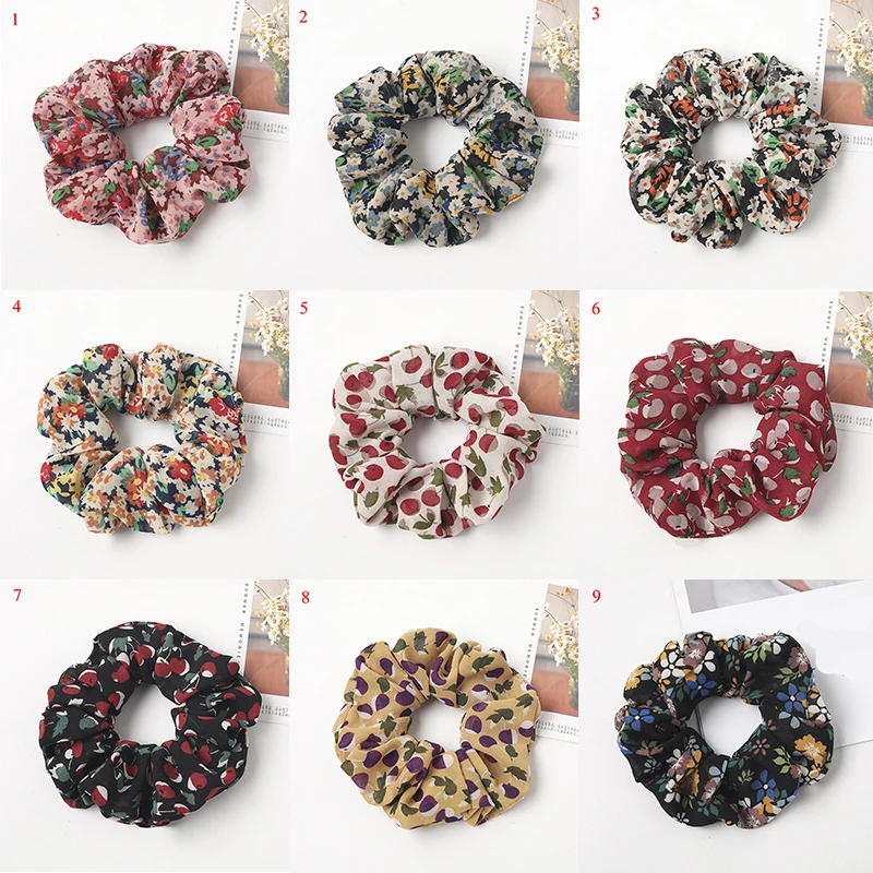 Delle donne Floreale Chiffon Nastri Per Cherry Legami Dei Capelli Per Le Ragazze Carino Dolce Fasce Elastiche Dei Capelli Coda di Cavallo Accessori Per Capelli Copricapi