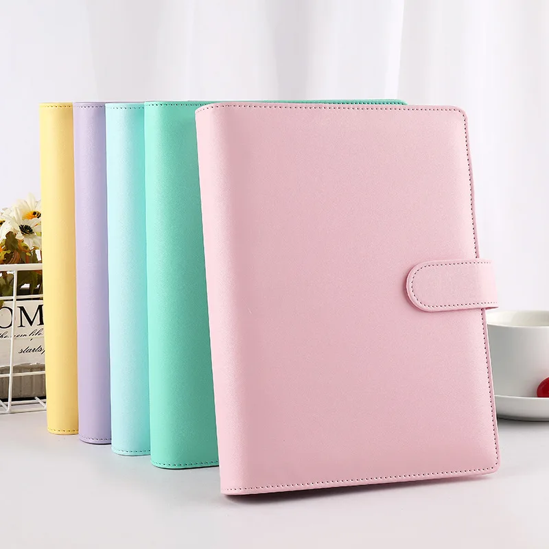 A6/A5 Macaroon Color PU Leather DIY Binder Notebook Cover Diary Agenda Planner Paper Cover School Stationery