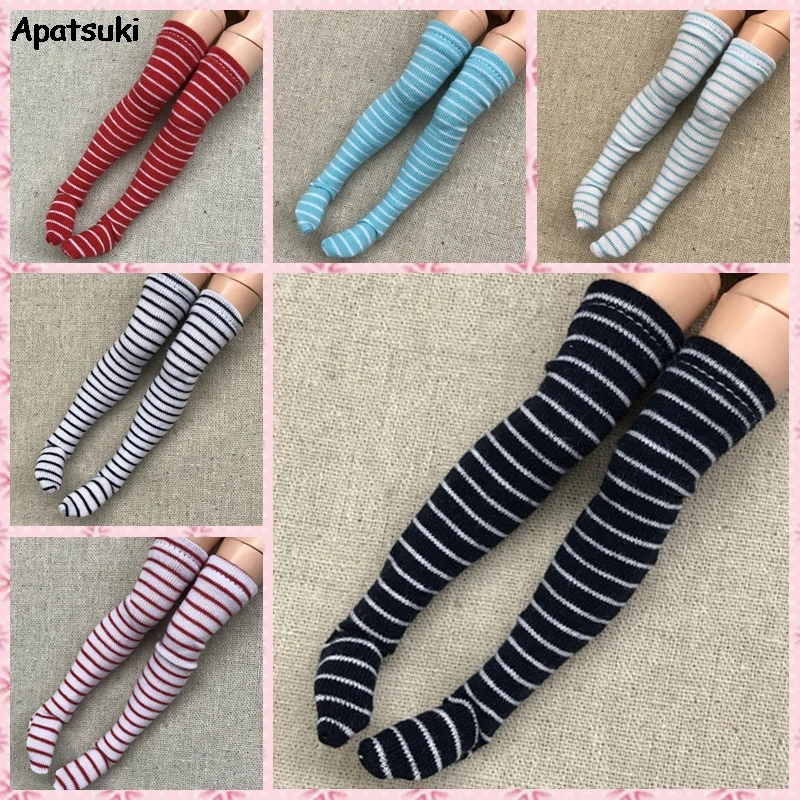 1pair Striped Stockings for Barbie Doll Thigh High Stockings For Blythe 1:6 Doll Long Sock For Momoko 1/6 Doll Accessories Kids