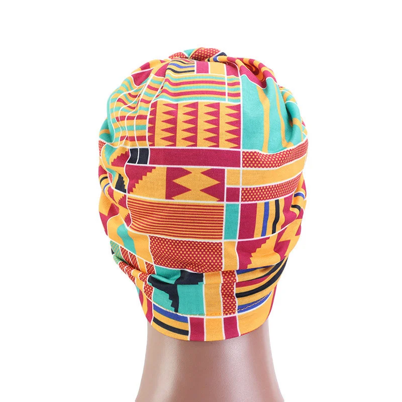 Afrikanische Druck Turban Hut für Frauen Scrunchies Knoten Headwrap Stretch Bandanas Party Headwear Damen Kopftuch Haar Zubehör – Detail 7