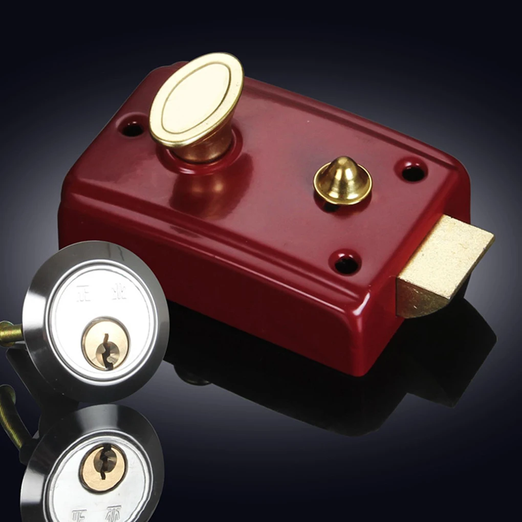 Exterior Door Retro Red Locks Security Anti-theft Lock Multiple Insurance Lock Wood Door Lock for Furniture Hardware Tools