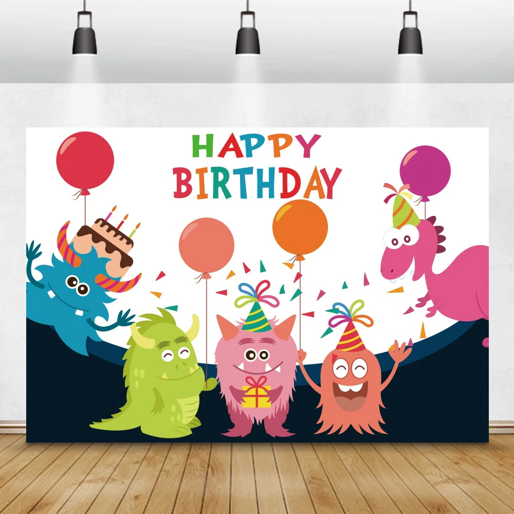 Laeacco Little Monster Newborn Backdrops Colorful Flags Balloons Stars Custom Birthday Photography Backgrounds For Photo Studio