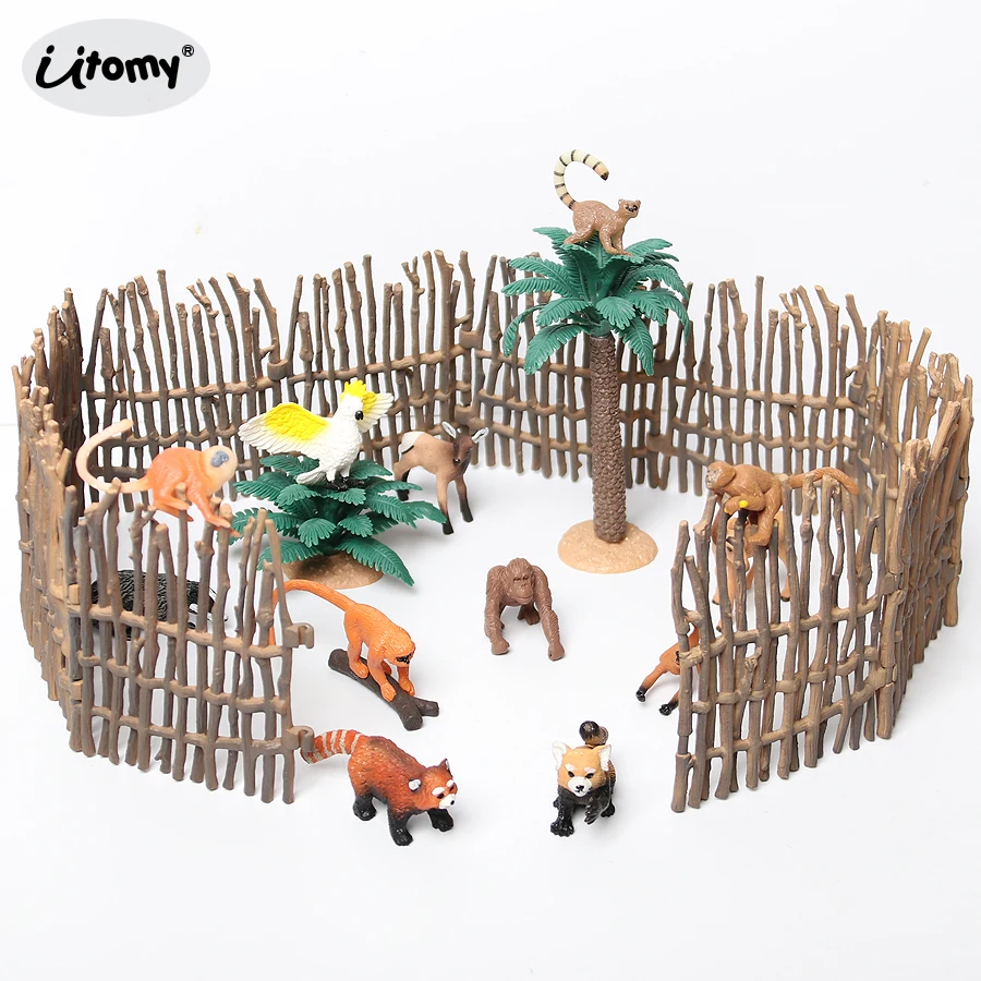 

Lifelike Multicolor Mini bird,Monkeys Figure with Fence,tree Model Animal Figurine Home Decor Garden Decoration Accessories Gift