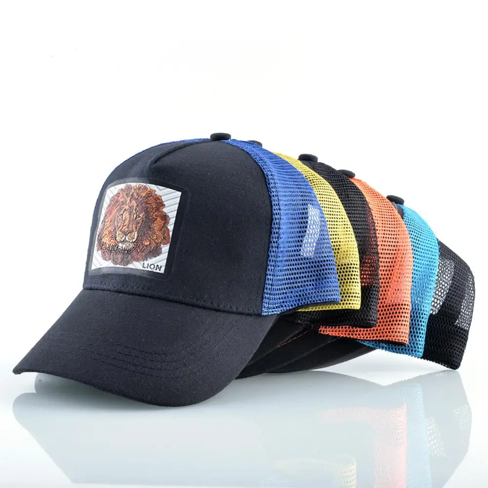 Breathable Mesh Baseball Cap Men Women Fashion Trucker Caps Snapback Hip Hop Baseball Hat With Lion Patck Streetwear Visor Hats