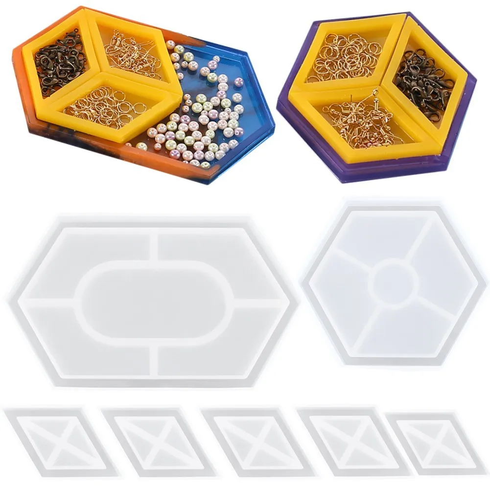 Hexagon Shape Concrete Storage Box Tray Molds Diamond Plaster Storage Tray Mold Geometric Rhombus Fruit Plate Silicone Molds