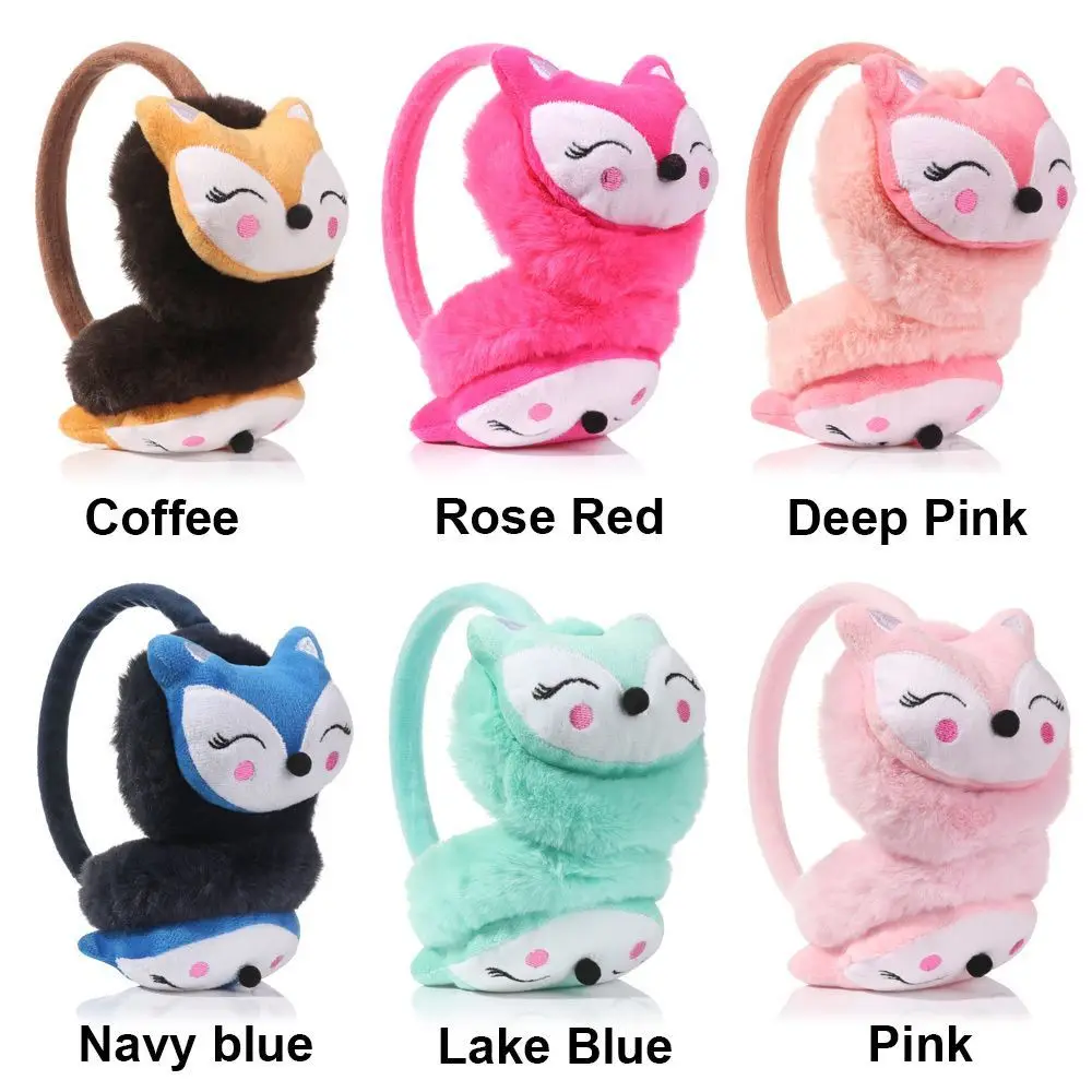 1PC Cute Winter Warm Earmuff Cartoon Fox Plush Thicken Soft Adjustable Ear Cover for Aldult Kids Kawaii Outdoor Headband Earflap