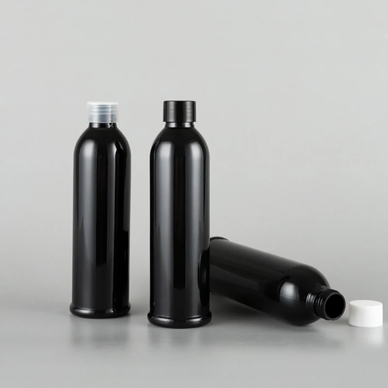 

250ML X 24 Empty Black Plastic Bottle With White Transparent Black Screw Lid, Shampoo Toner Lotion Container Refillable Bottles