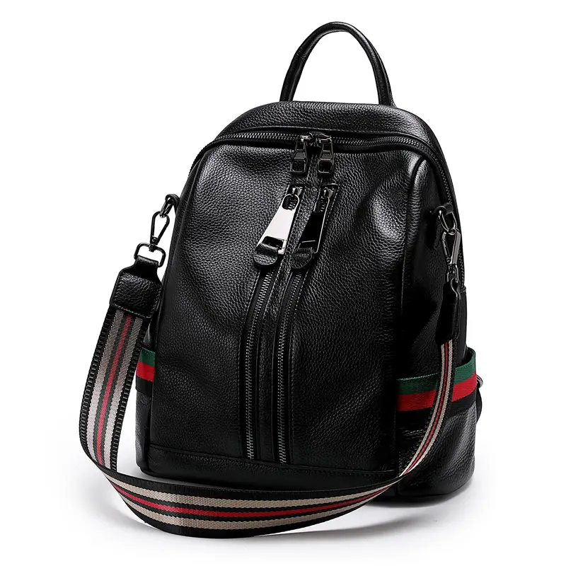 Imagem -02 - Mochila Feminina de Couro Legítimo Preto Mochila para Meninas Bolsa de Ombro para Viagem Alta Qualidade Nova M110800