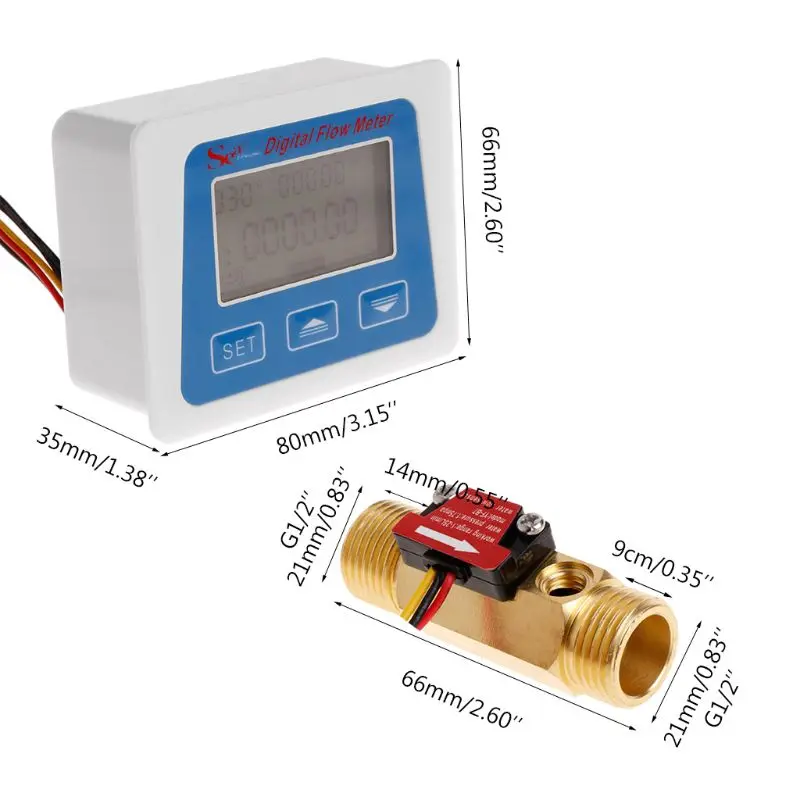 Digital LCD display Water flow sensor meter flowmeter totameter Temperature time record With G1/2\