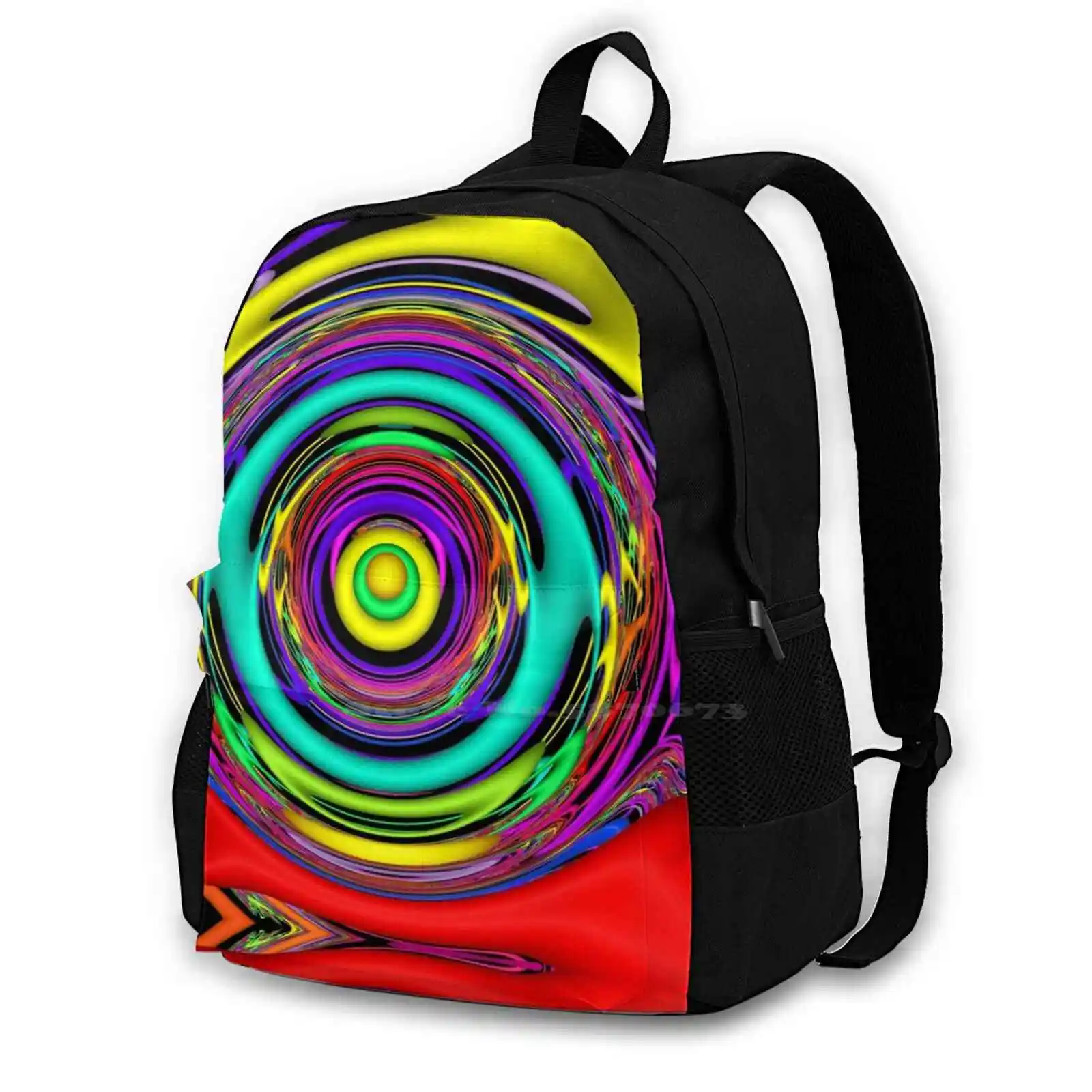 Color Vision School Bag Big Capacity Backpack Laptop Rainbow Bright Ring 3D Color Patterns Vivid Gallery Vibrant Psychedelic