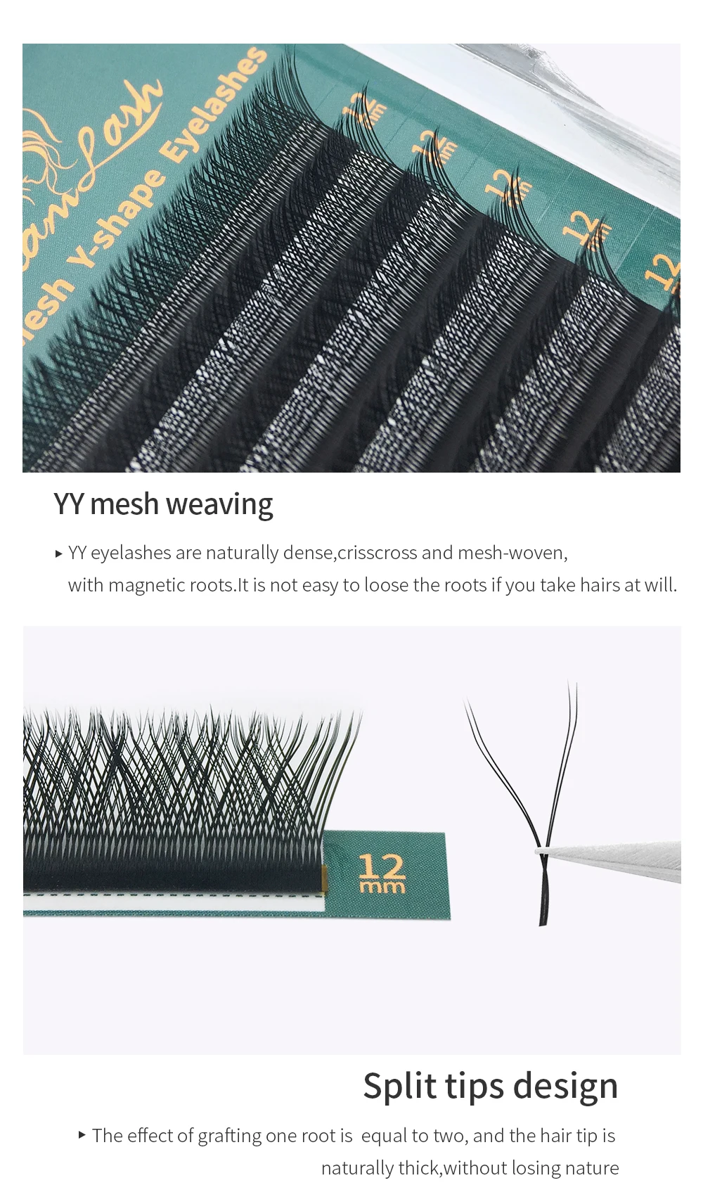 GLAMLASH Farbige Wimpern Y Blau Lila YY-Form Wimpernverlängerung 0,07 C/D Natürliche weiche synthetische Nerzblüte Falsche Wimpern – Detail 5