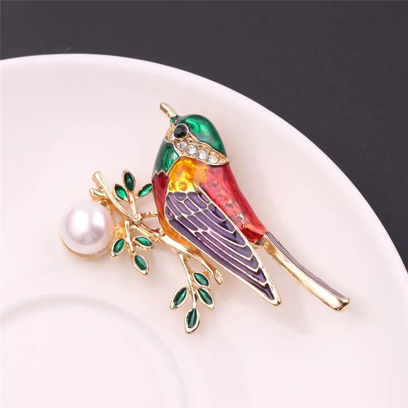 Color Enamel Yellow Oriole Bird Simulation Brooch Pearl Rhinestone Brooches Boys And Ladies Suit Dress Brooch Jewelry