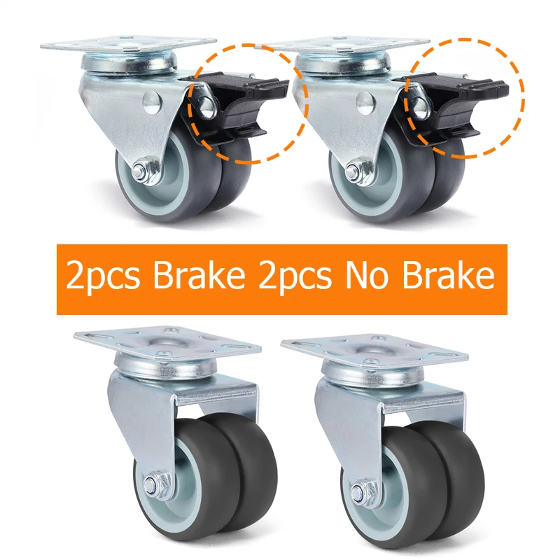 4 stks KAK Swivel Mute Wiel Caster Vervanging 2 Inch 60 KG Zacht Rubber Veilige Roller Meubels Wielen voor Trolley eettafel