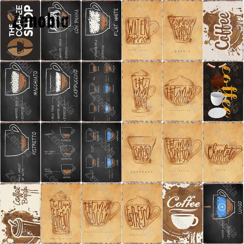 

Coffee Metal Sign Vintage Tin Sign Wall Art Stickers Tin Plate Drink Metal Poster Bar Pub Cafe Retro Coffee Shop Wall Decoration